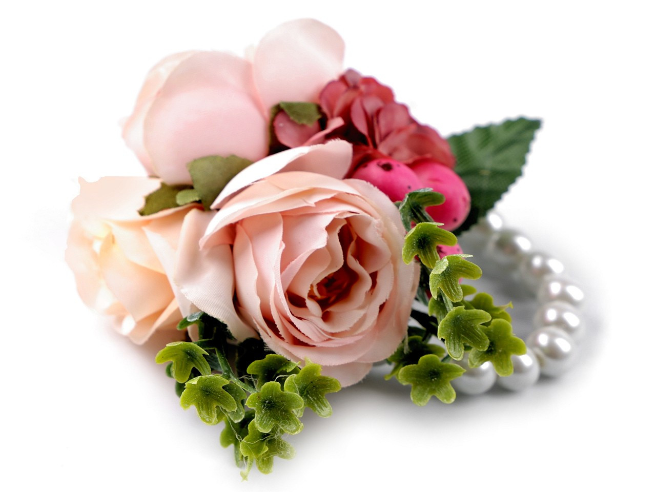 Perlový náramek svatební pro družičky s květy, barva 1 pudrová