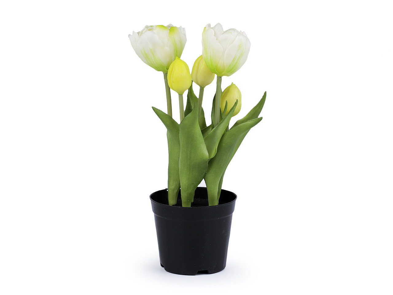 Umělé tulipány v květináči, barva 6 (25 cm) bílá