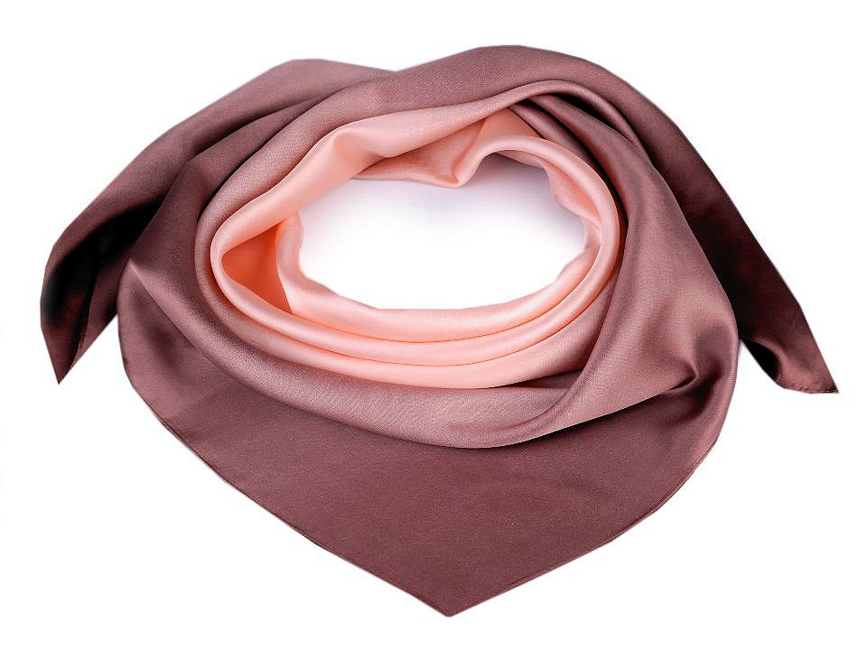 Saténový šátek duha 90x90 cm, barva 1 růžová mlhově hnědá