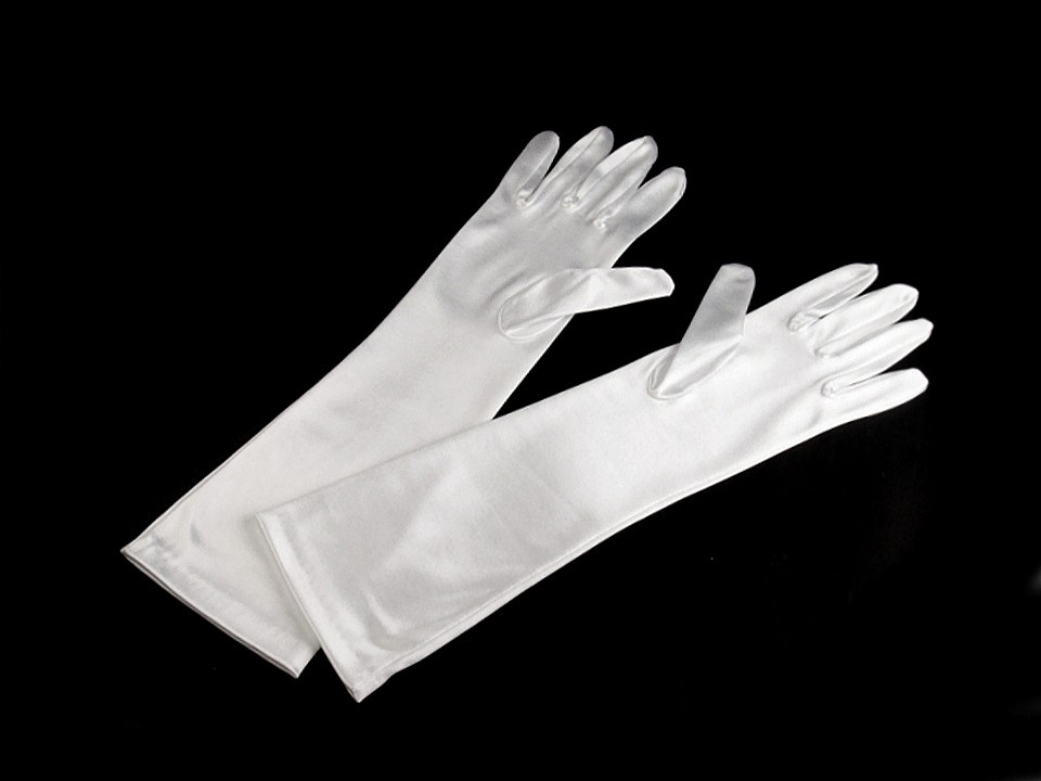 Dlouhé společenské rukavice saténové, barva 4 (35 cm) bílá