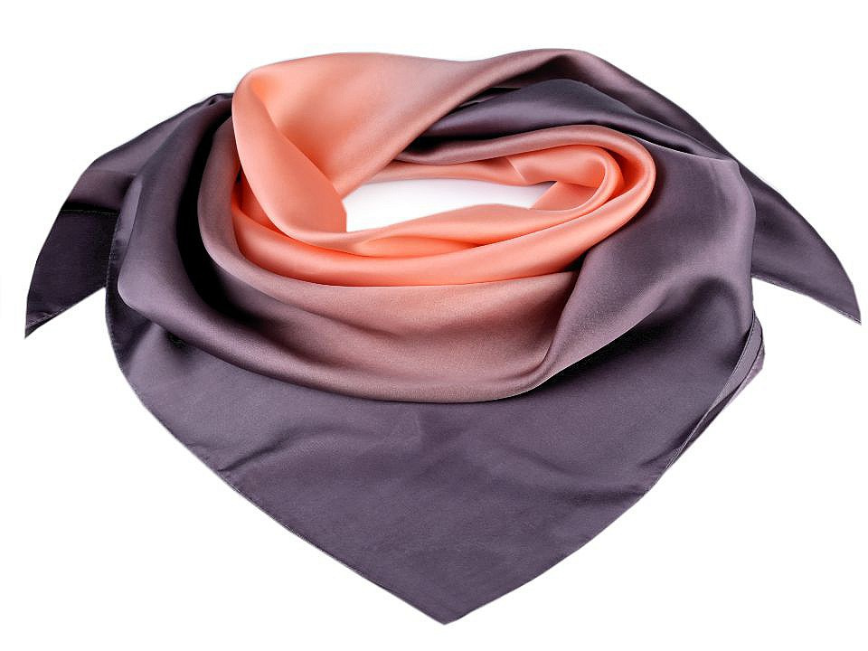 Saténový šátek duha 90x90 cm, barva 2 meruňková šedá
