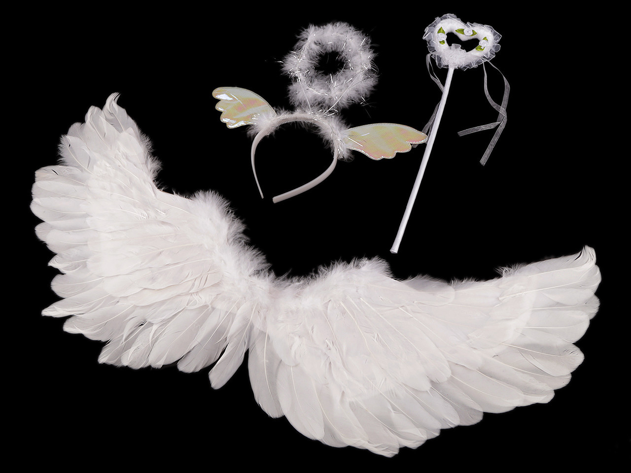 Karnevalová sada - anděl, péřová křídla, barva bílá
