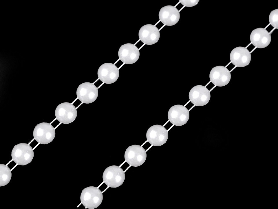 Perlový řetěz - půlperle Ø8 mm vánoční, barva 1 bílá