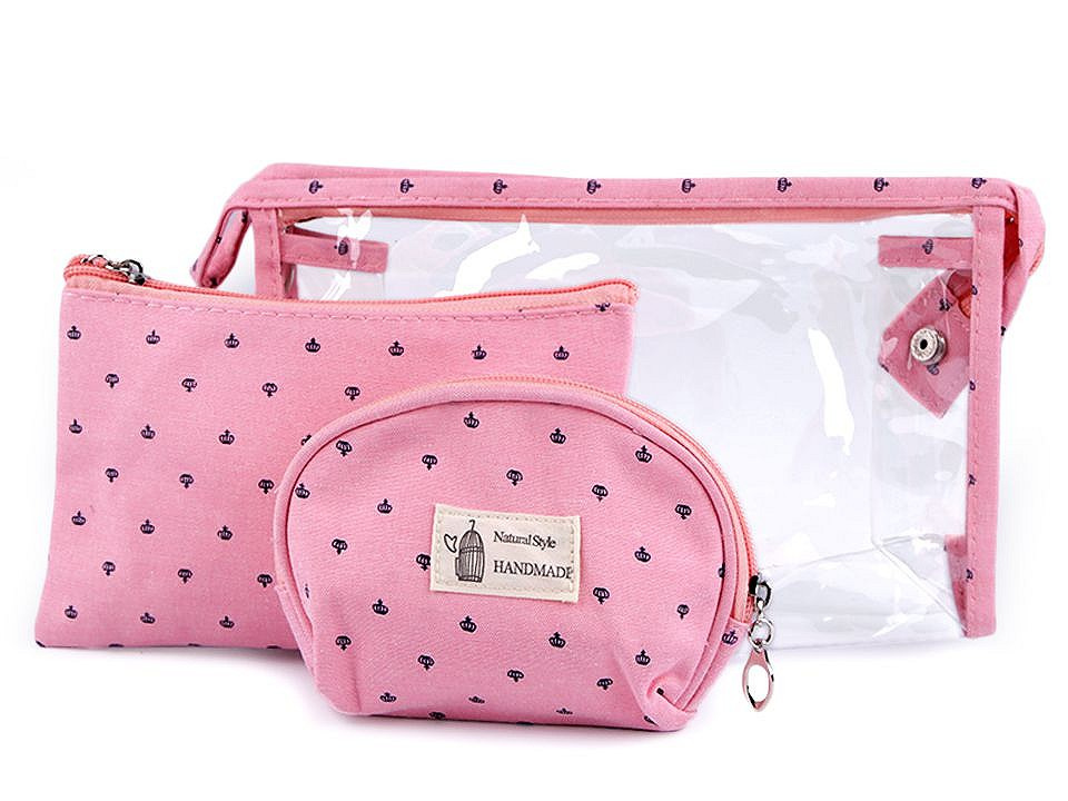 Kosmetické tašky sada 3 ks, barva 1 růžová sv.