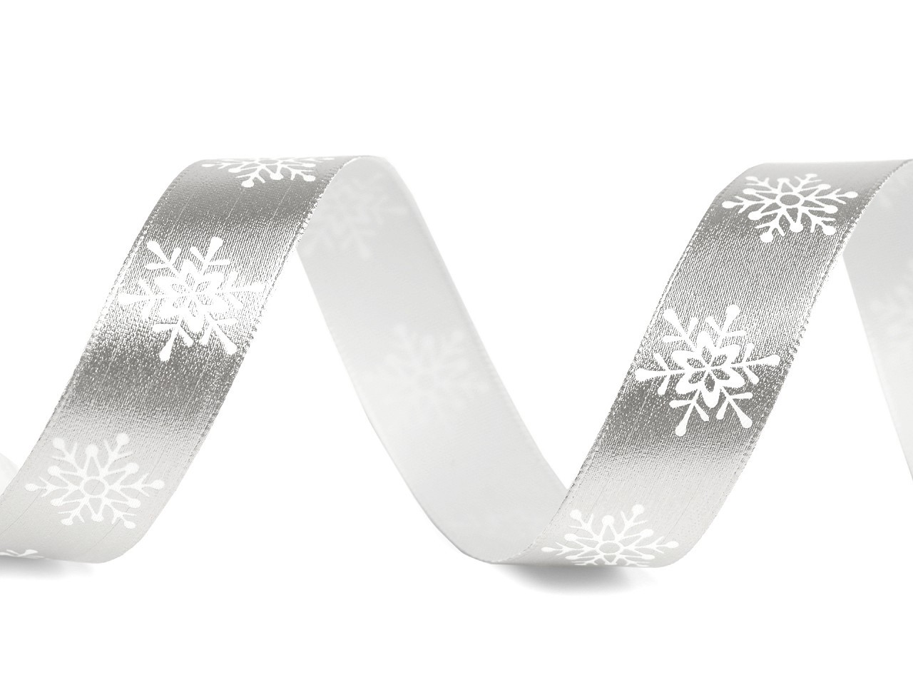 Vánoční stuha metalická vločky šíře 16 mm, barva 1 stříbrná metalic
