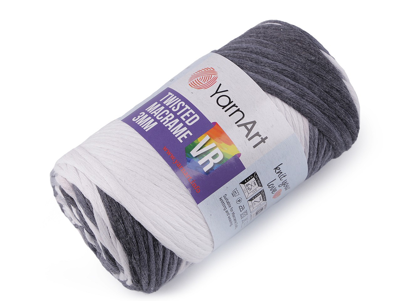 Pletací příze Twisted Macrame 250 g, barva 6 (910) šedá bílá