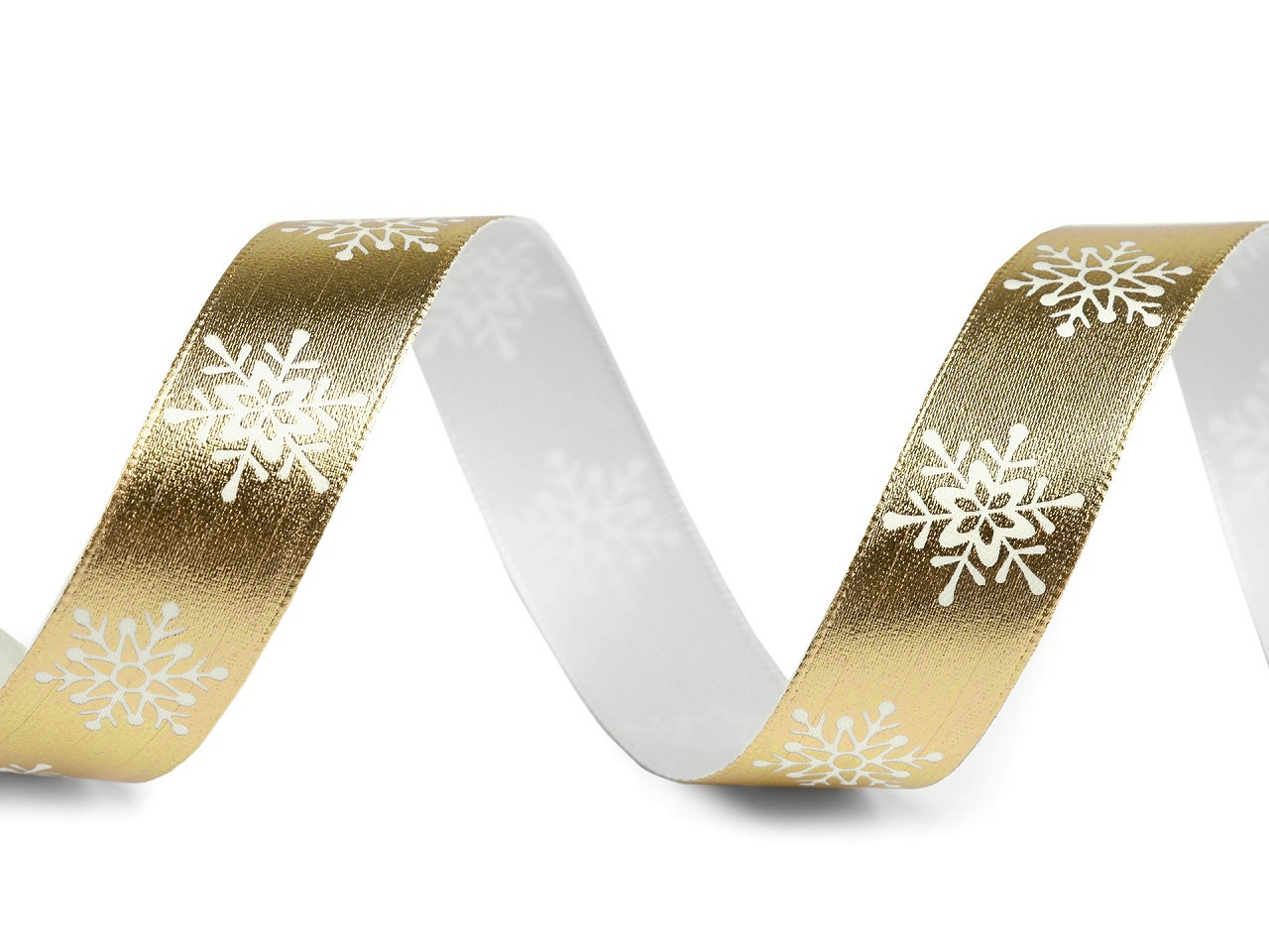 Vánoční stuha metalická vločky šíře 16 mm, barva 2 zlatá metalic