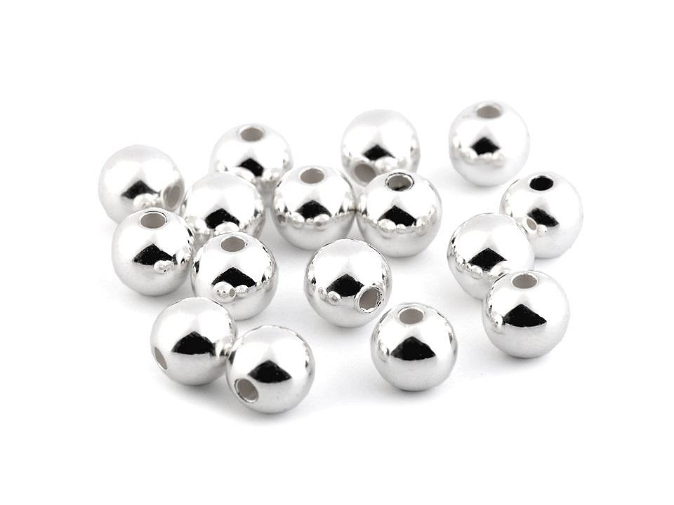 Plastové voskové korálky / perly Glance Metalic Ø8 mm, barva 1 stříbrná