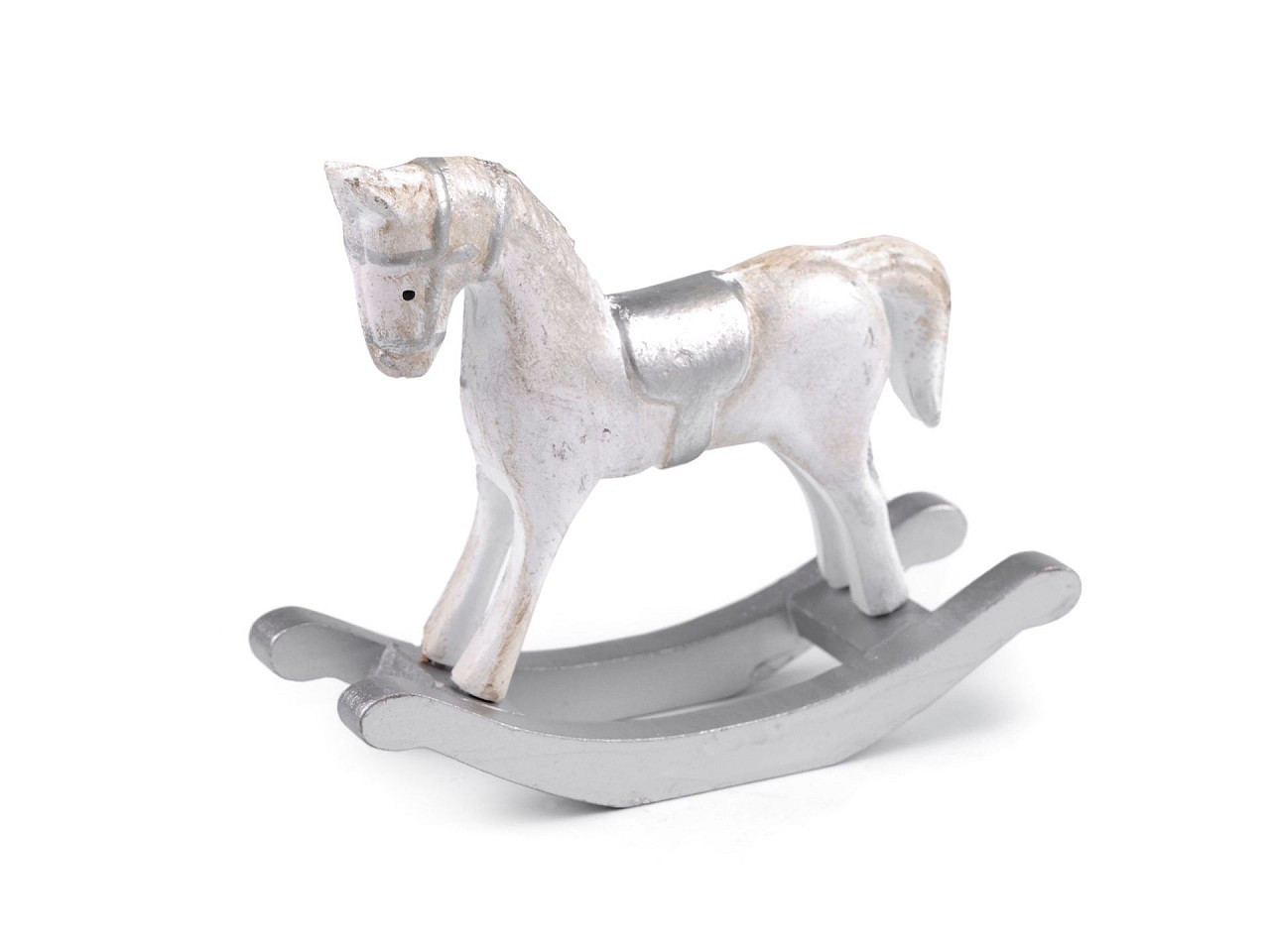 Dekorace houpací koník, barva 2 bílá přírodní stříbrná