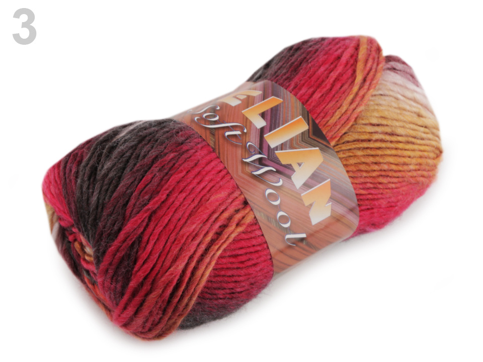 Pletací příze Soft Wool 100 g, barva 3 (86040) červená tm.