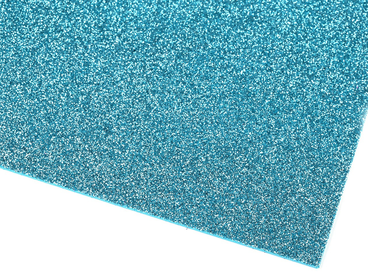 Samolepicí pěnová guma Moosgummi s glitry 20x30 cm, barva 14 modrá tyrkys