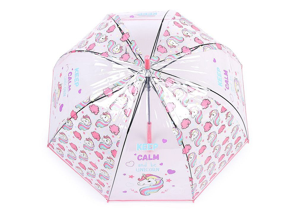 Dívčí průhledný vystřelovací deštník jednorožec, barva 1 růžová sv.