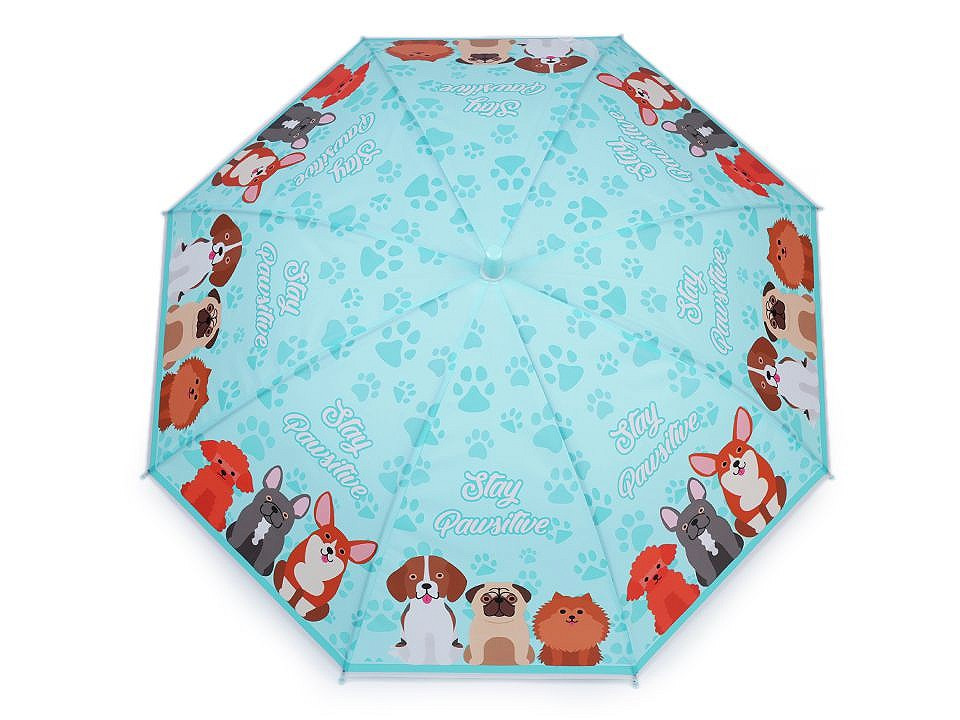 Dětský vystřelovací deštník - jednorožec, zvířátka, pejsci, barva 4 tyrkys sv. pejsek