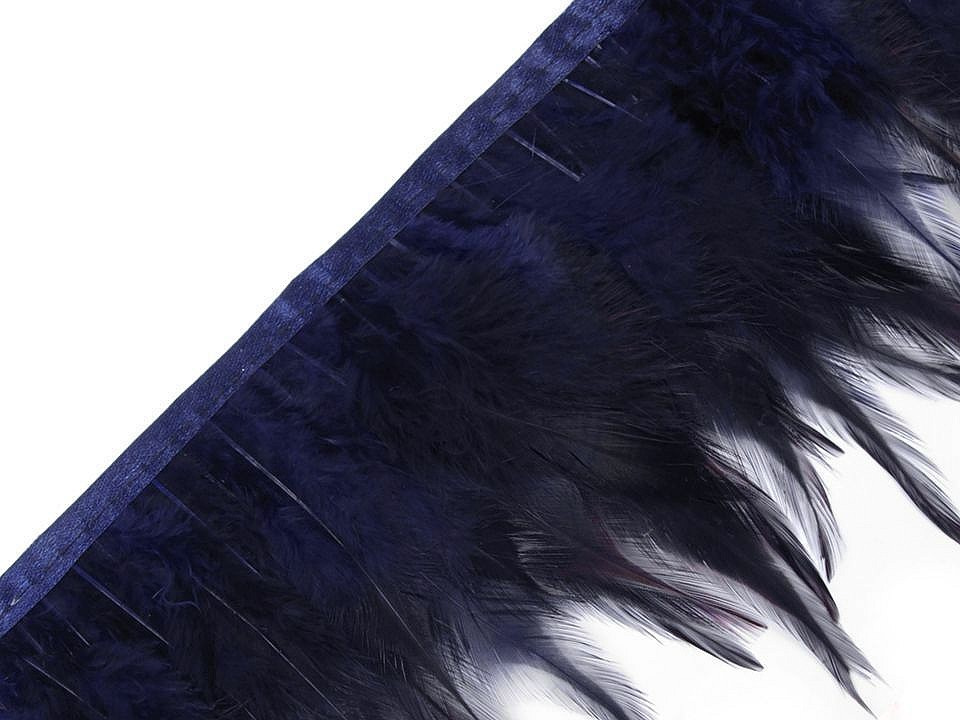 Prýmek - kohoutí peří šíře 12 cm, barva 7 modrá temná