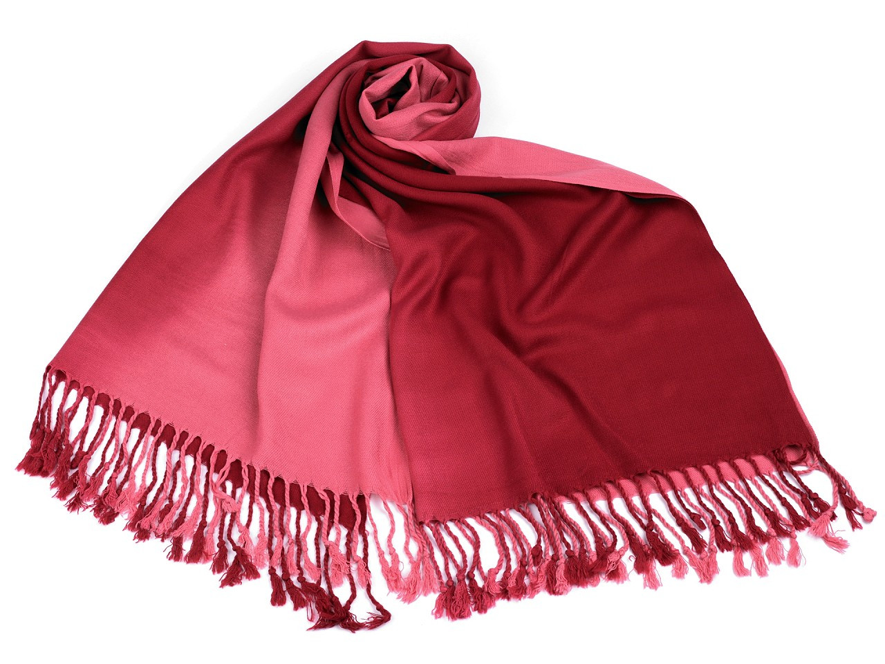 Šátek / šála ombré s třásněmi 65x180 cm, barva 7 jahodová světlá červená