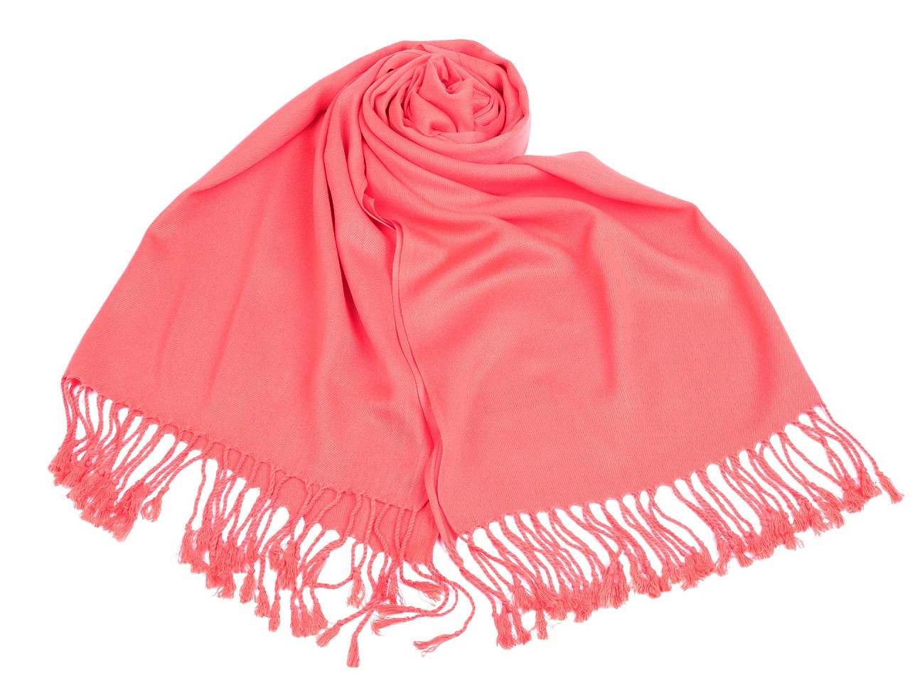 Šátek / šála jednobarevná s třásněmi 65x180 cm, barva 6 růžová korálová