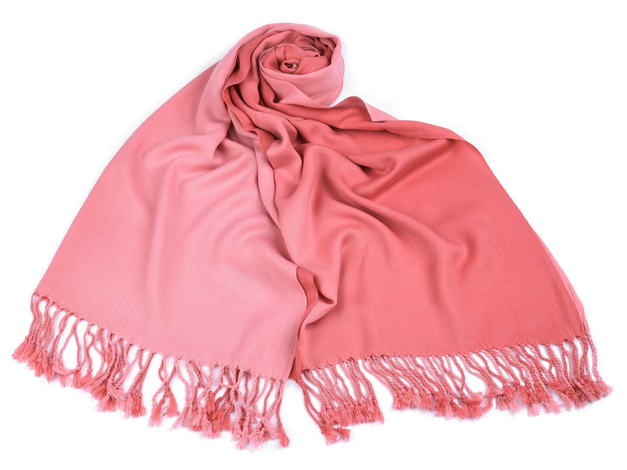 Šátek / šála ombré s třásněmi 65x180 cm, barva 3 růžová světlá růžová