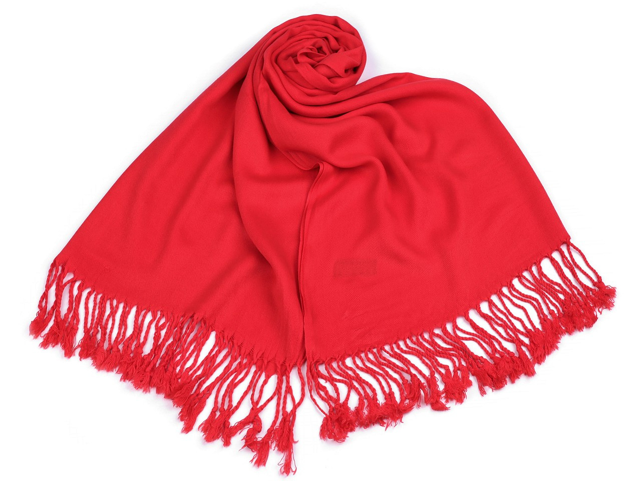 Šátek / šála jednobarevná s třásněmi 65x180 cm, barva 9 červená