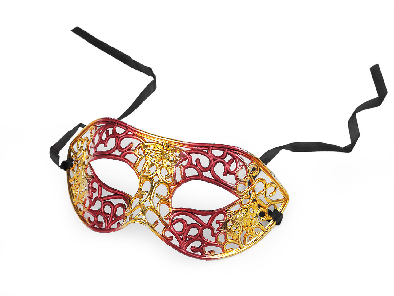 Karnevalová maska - škraboška metalická, barva 5 červená zlatá