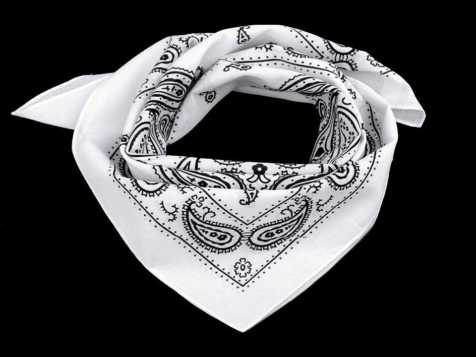 Bavlněný šátek paisley 55x55 cm, barva 1 bílá