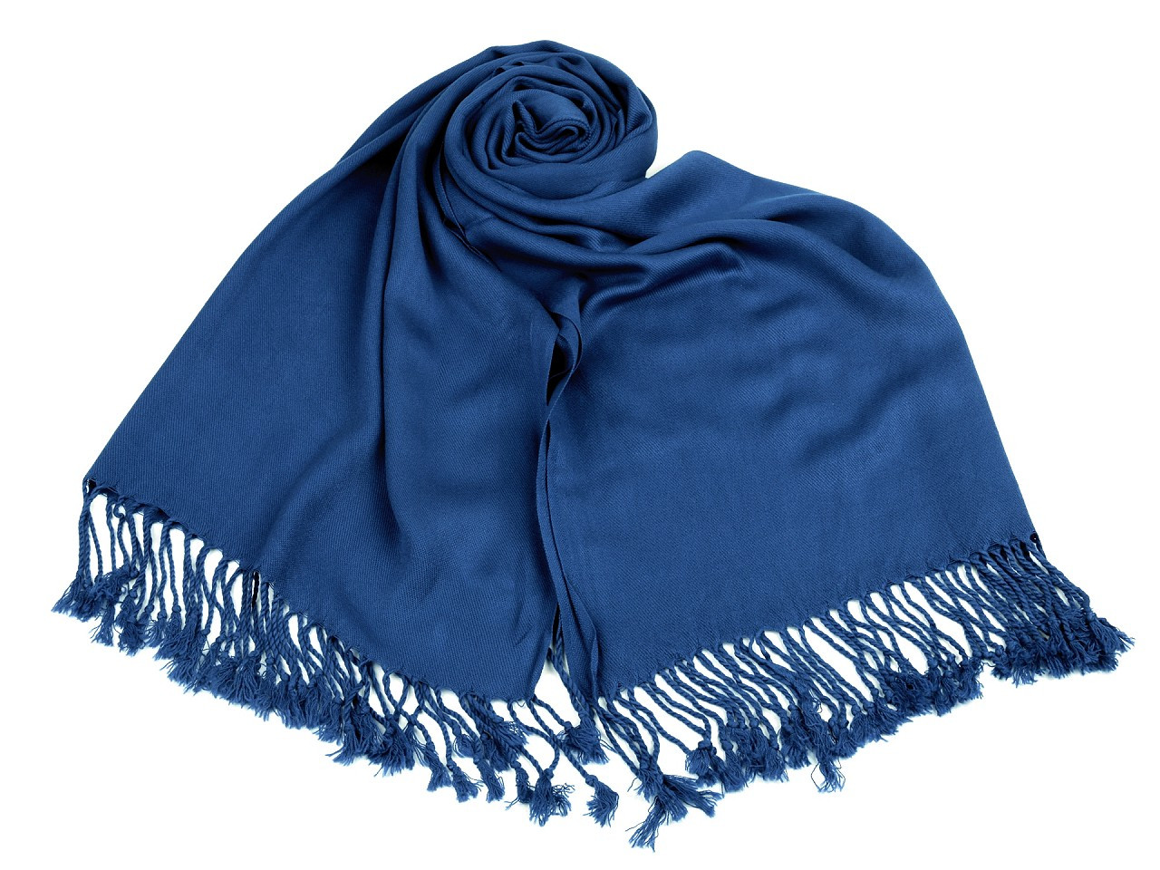 Šátek / šála jednobarevná s třásněmi 65x180 cm, barva 12 modrá