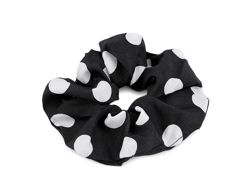 Gumička scrunchie do vlasů, s puntíky, barva 2 černá