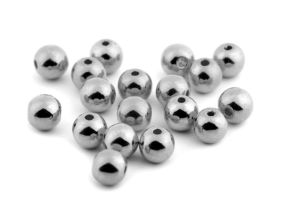 Plastové voskové korálky / perly Glance Metalic Ø8 mm, barva 4 stříbrná tmavá platina