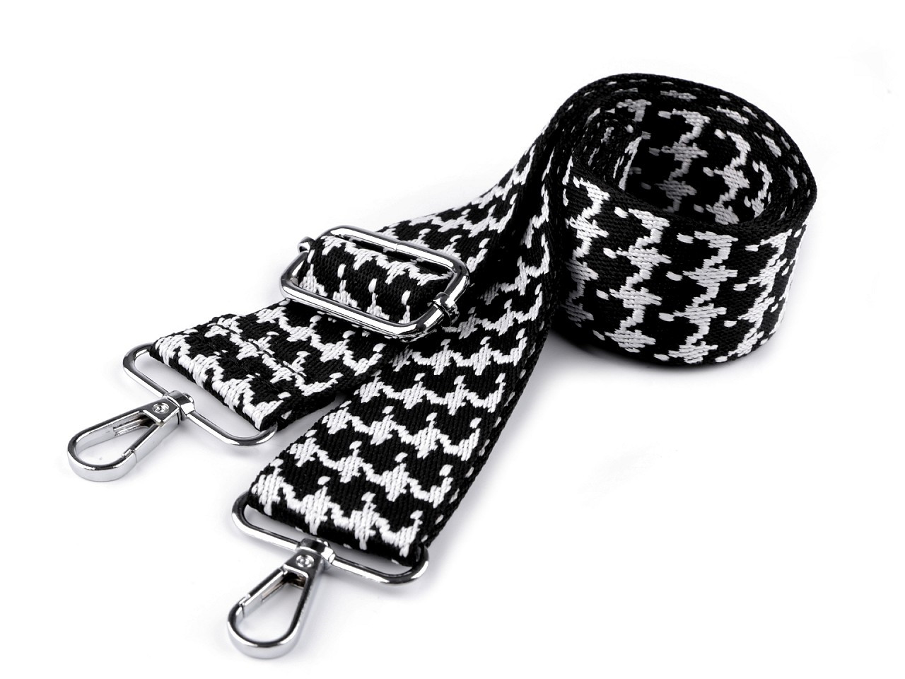 Textilní ucho / popruh na tašku s karabinami šíře 3,8 cm, barva 4 černá bílá