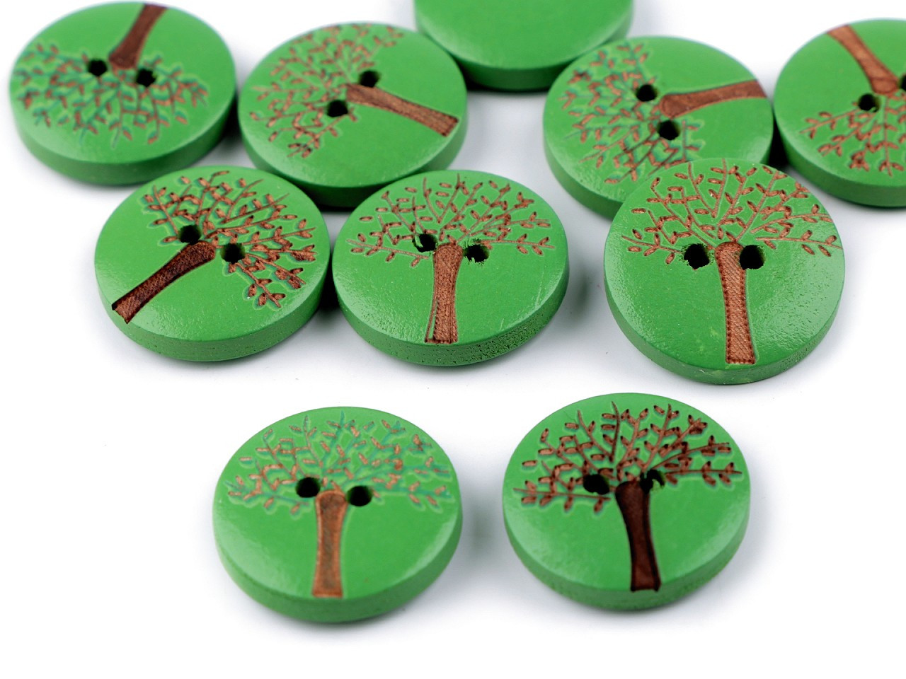 Dřevěný dekorační knoflík strom života, barva 2 zelená lakované