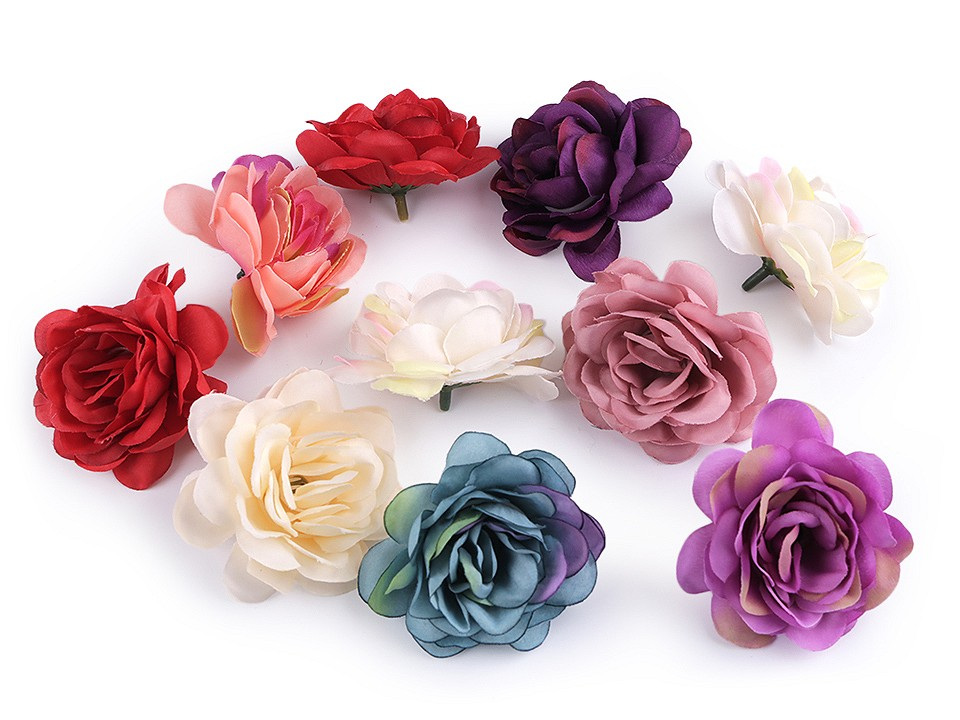 Umělý květ růže Ø5-6 cm, barva 3 mix variant