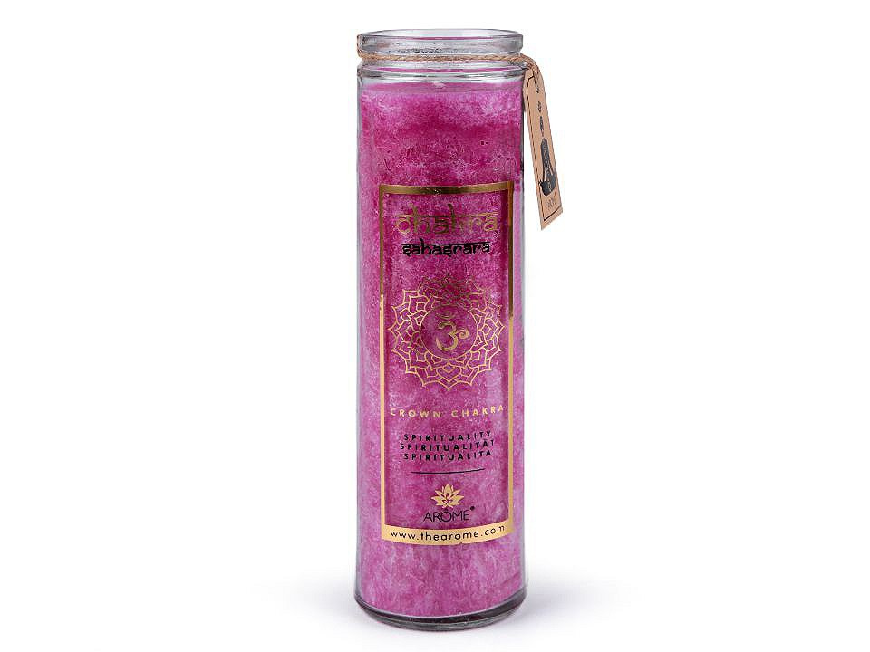 Vonná čakrová svíčka ve skle velká 320 g, barva 4 fialovorůžová spiritualita