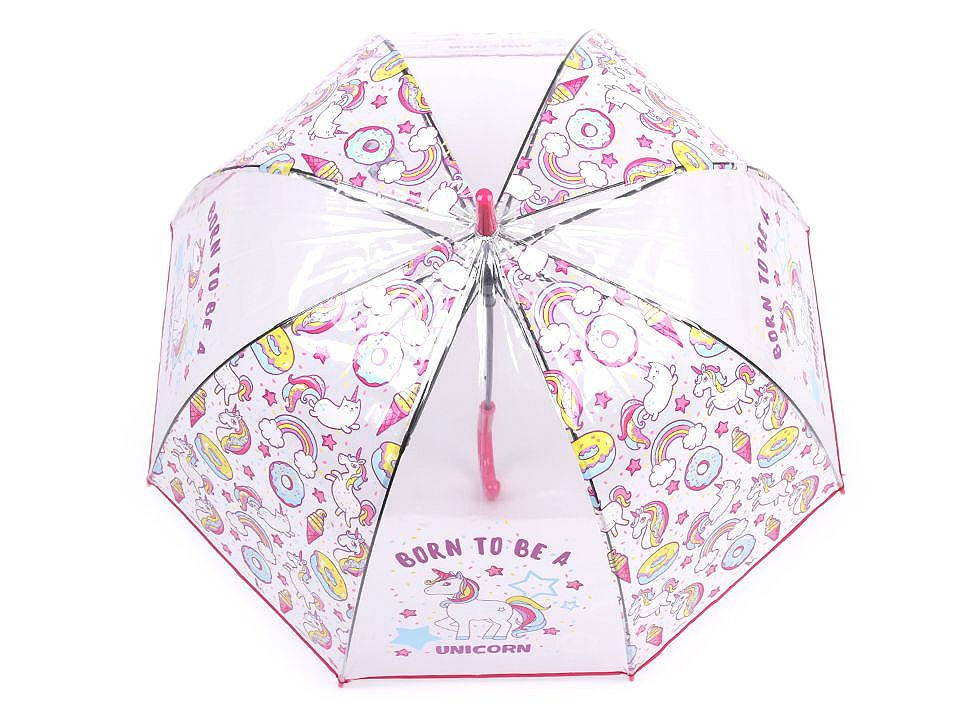 Dívčí průhledný vystřelovací deštník jednorožec, barva 2 pink