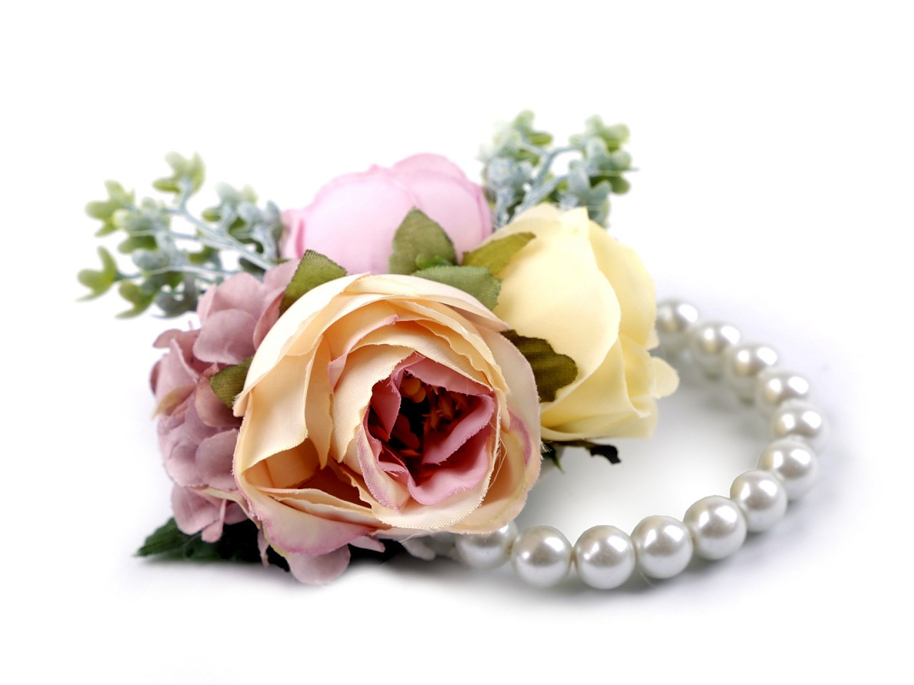 Perlový náramek svatební pro družičky s květy, barva 2 starorůžová sv.