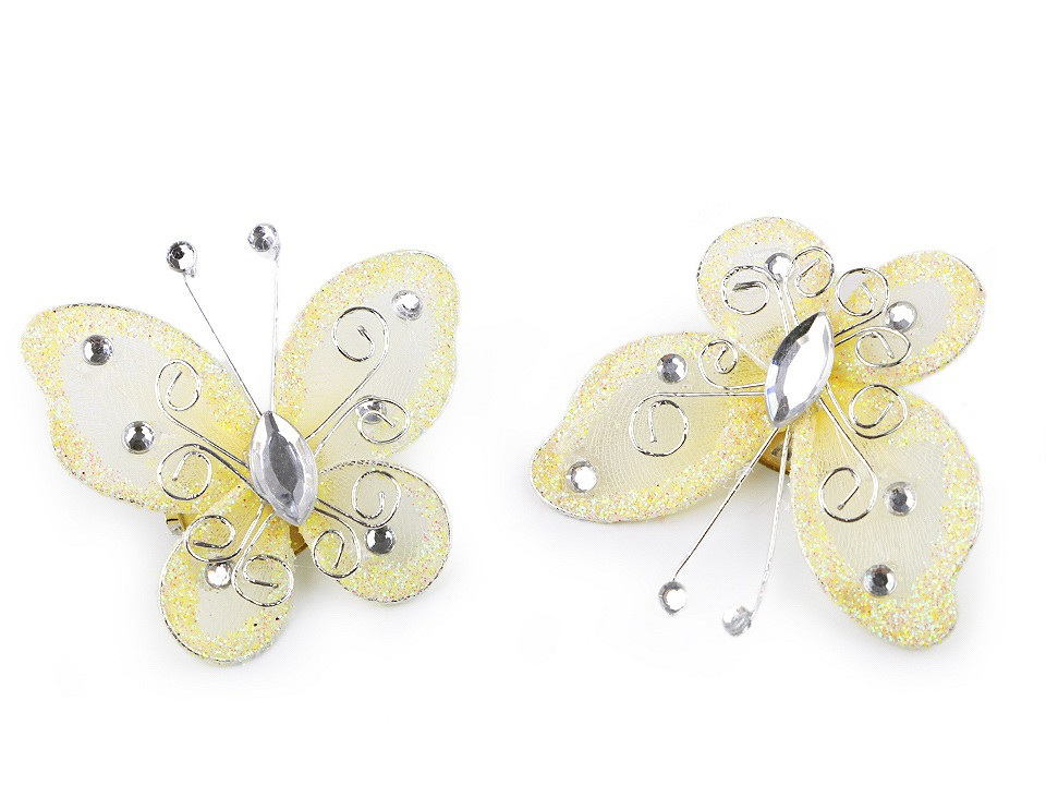 Motýl s kamínky / brož 5x5,5 cm, barva 12 krémová světlá