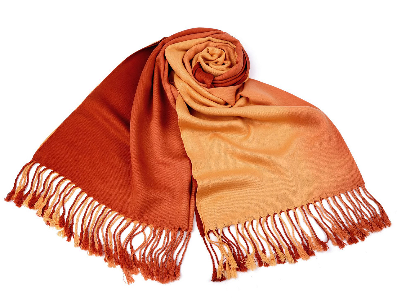 Šátek / šála ombré s třásněmi 65x180 cm, barva 19 béžová tm. béžová