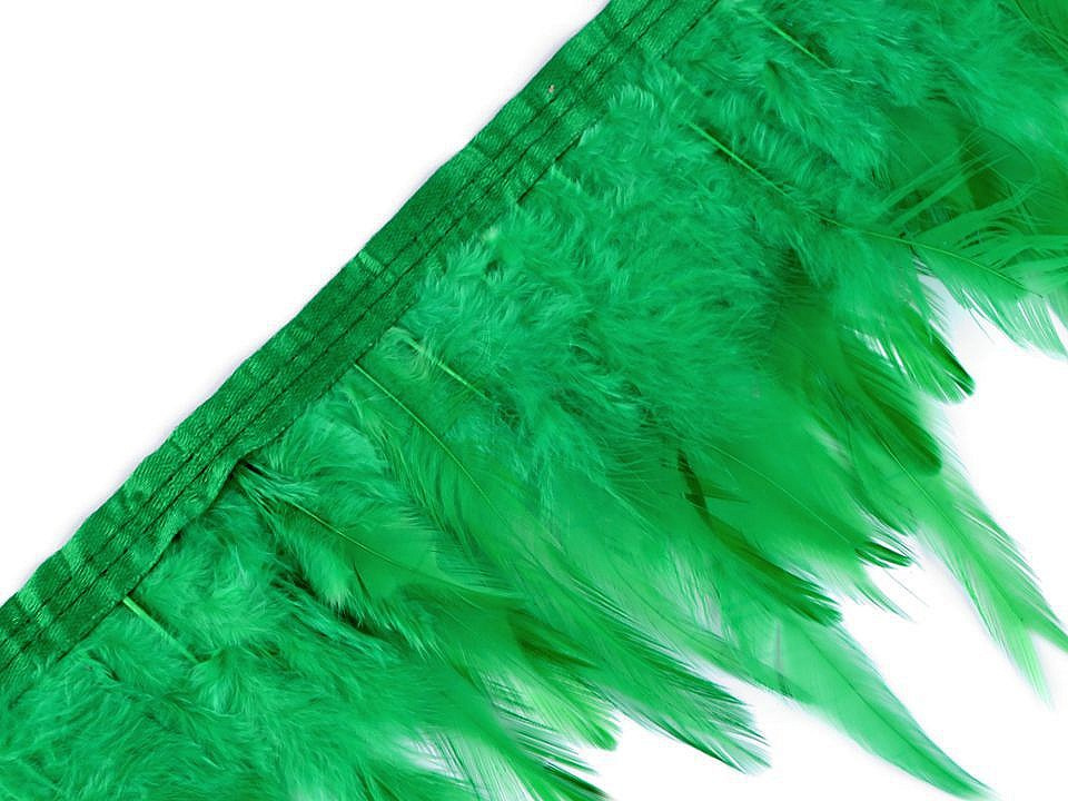 Prýmek - kohoutí peří šíře 12 cm, barva 6 zelená irská