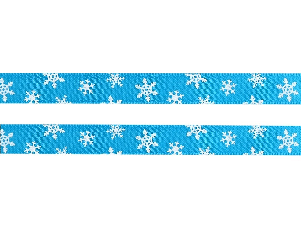Stuha vločky šíře 10 mm vánoční, barva 6 modrá azurová