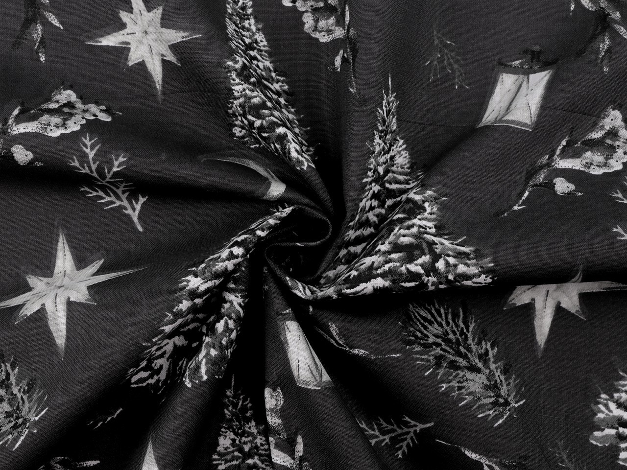 Vánoční bavlněná látka / plátno stromeček, barva 5 (CH9) šedá