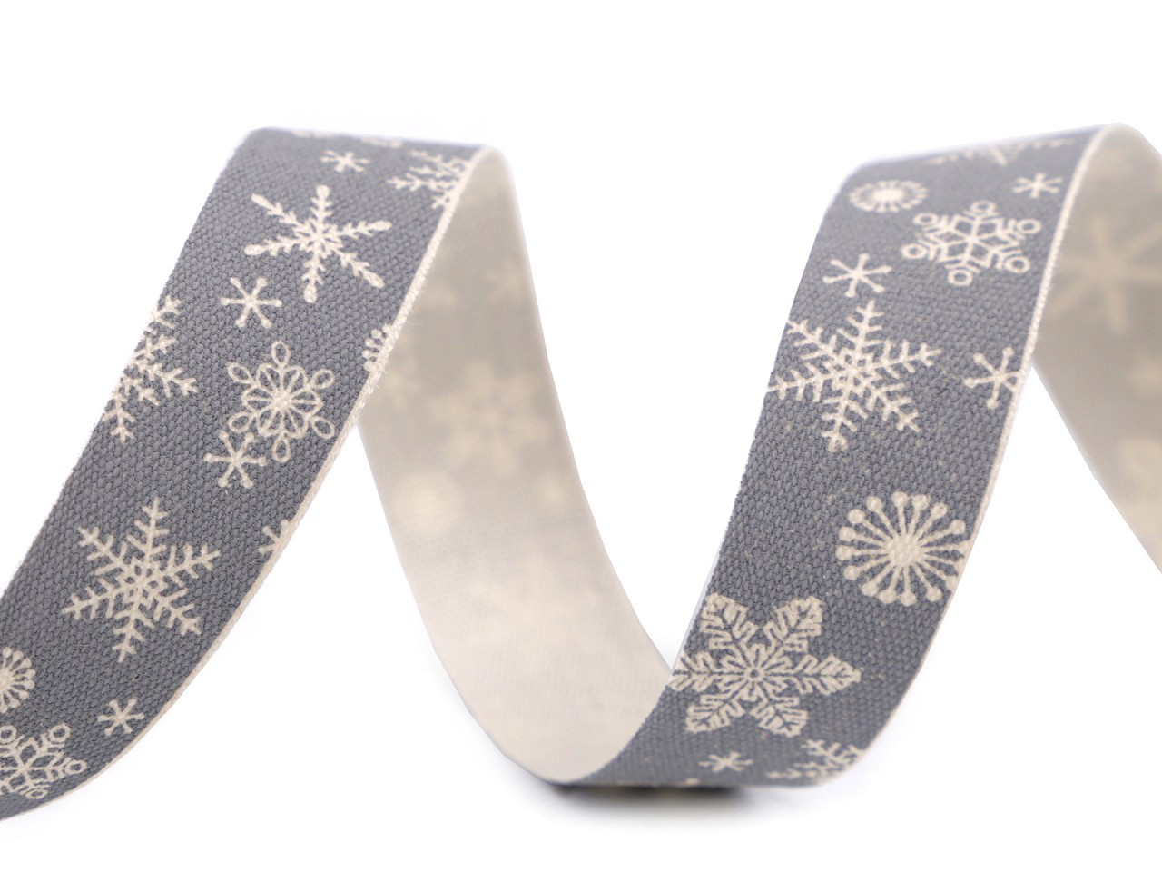 Bavlněná stuha vločky šíře 15 mm vánoční, barva 5 šedá