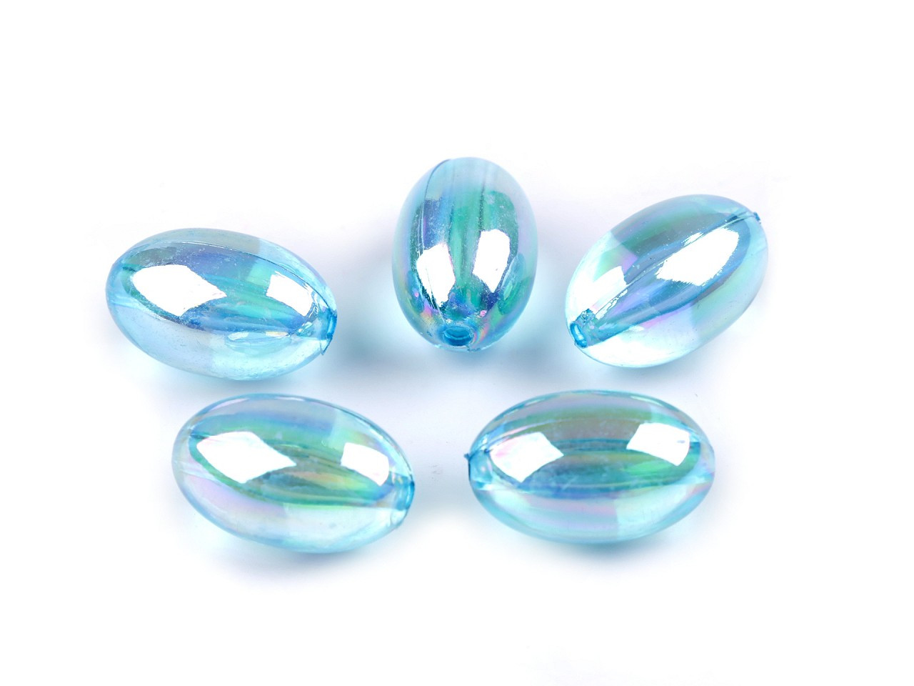 Plastové korálky olivy 13x20 mm, barva 6 modrá azuro