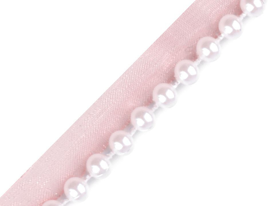 Prýmek / paspulka s perlami šíře 10 mm, barva 3 růžová nejsv.