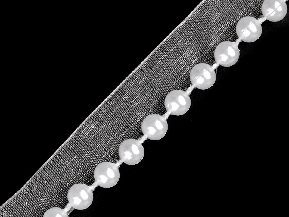Prýmek / paspulka s perlami šíře 10 mm, barva 1 bílá