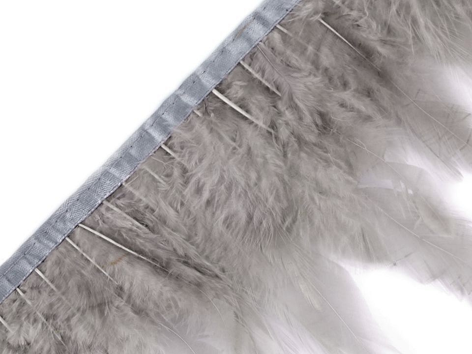 Prýmek - kohoutí peří šíře 12 cm, barva 13 šedá holubí