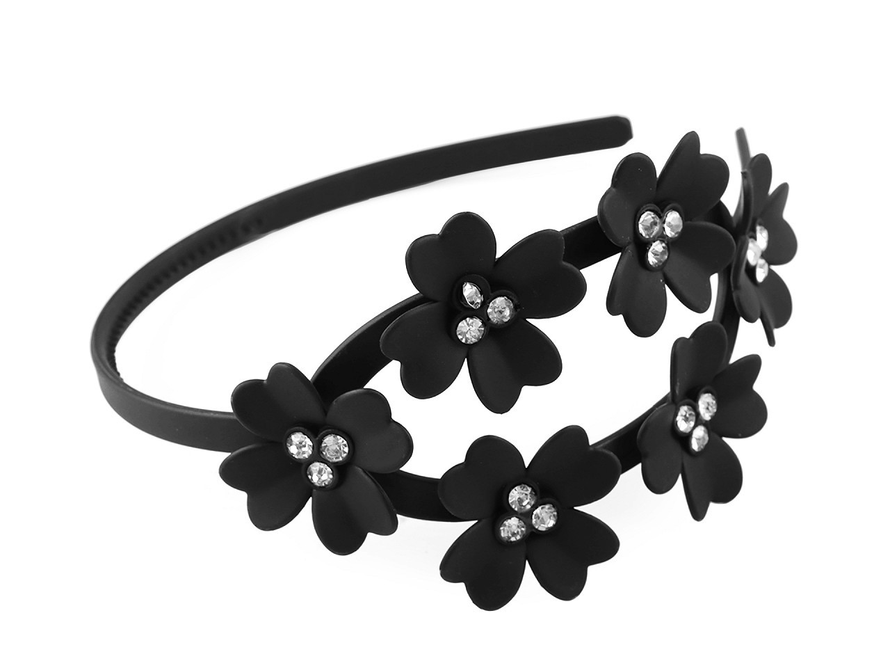 Čelenka do vlasů s květy a broušenými kamínky, barva 3 černá