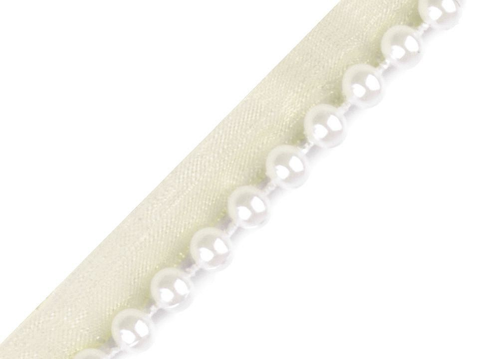Prýmek / paspulka s perlami šíře 10 mm, barva 2 krémová světlá