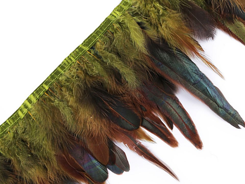 Prýmek - kohoutí peří šíře 15 - 19 cm, barva 1 zelená sv.