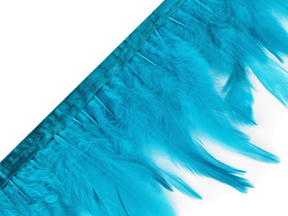 Prýmek - kohoutí peří šíře 12 cm, barva 9 tyrkysová