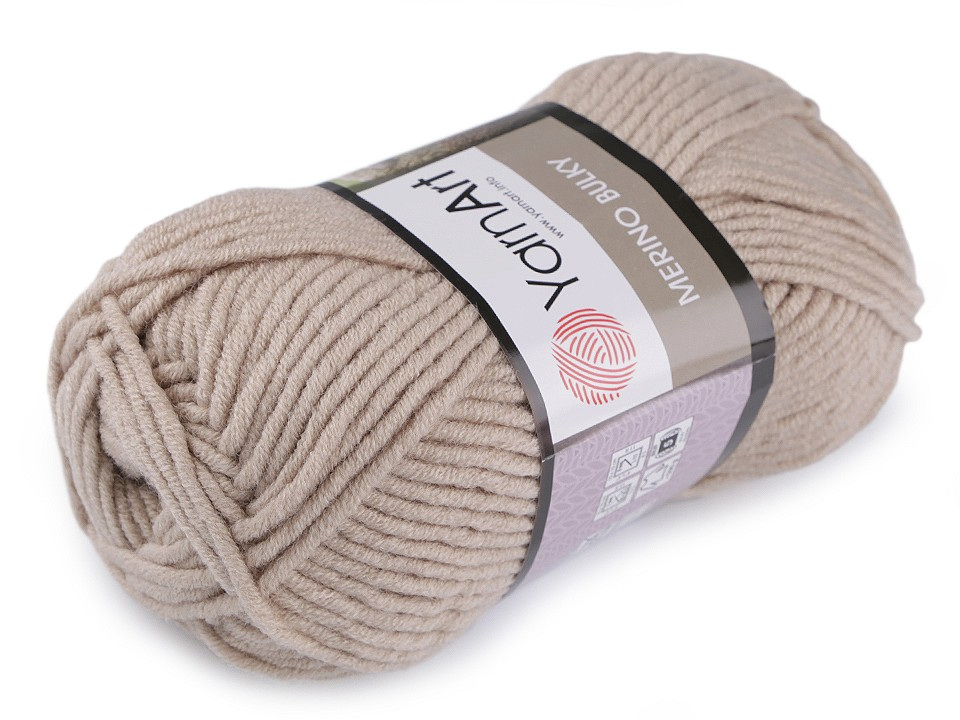 Pletací příze Merino bulky 100 g, barva 16 (033) šedobéžová