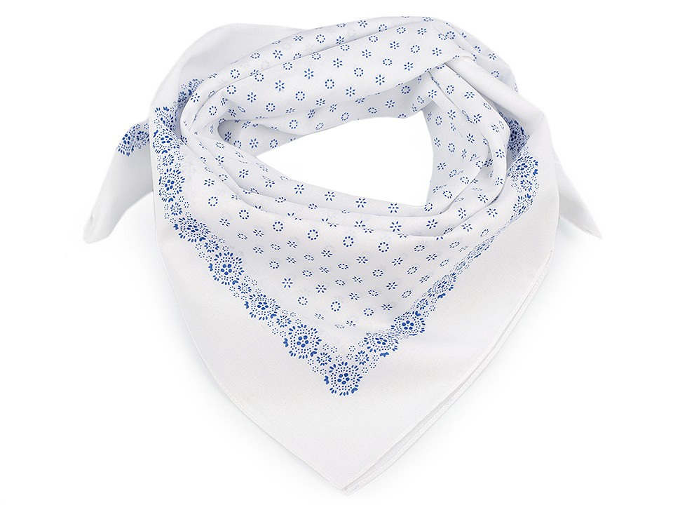 Bavlněný šátek drobné květy 70x70 cm, barva 1 bílá modrá