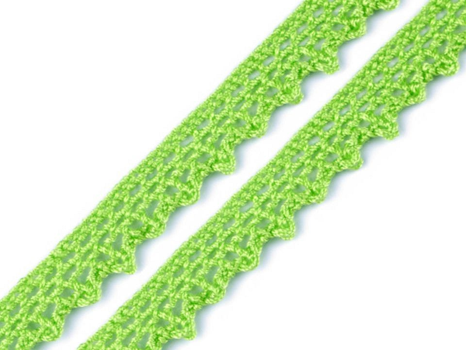 Bavlněná krajka paličkovaná šíře 10 mm, barva 4 zelená sv.
